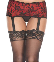 Porte-jarretelles rouge bandeau ceinture avec jarretelles réglables et dentelle noire - MH7734REB